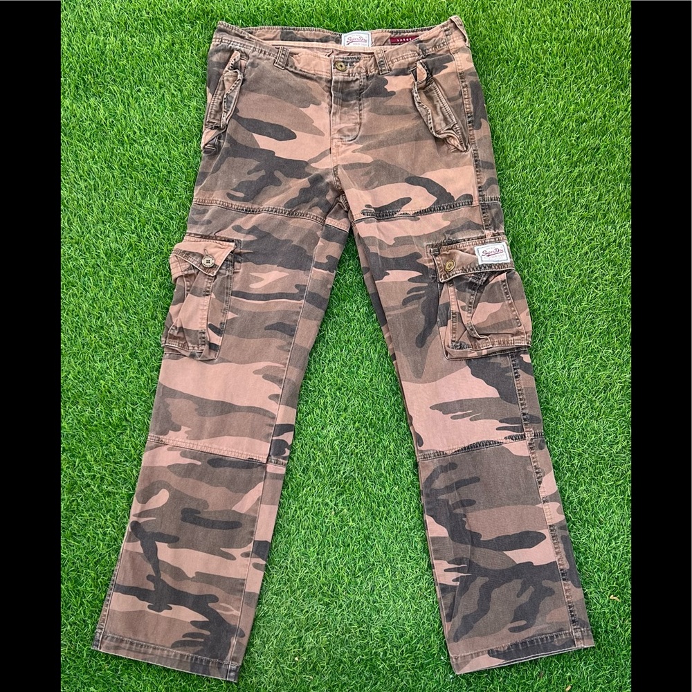 Superdry Men’s Brown Camo Cargo Pants Size Large 34x31 MS7HT098